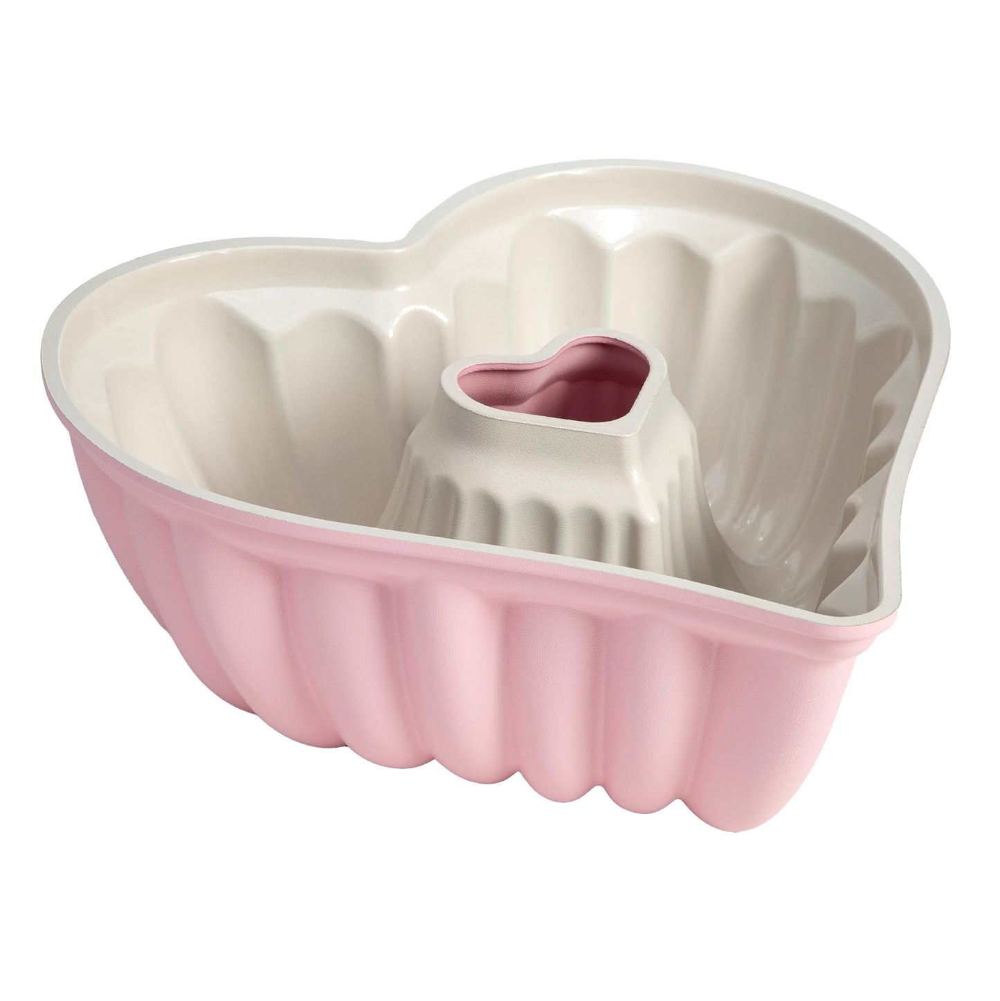 Paris Hilton Heart Shaped Fluted Cake Pan, Cast Aluminum with Clean Ceramic Nonstick Bakeware, Dishwasher Safe, Made without PFAS, PFOA, PFOS & PFTE, 9-Inch, Pink