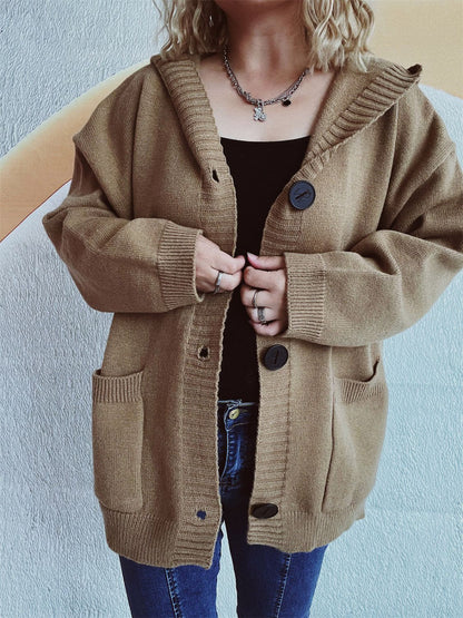 Dropped Shoulder Long Sleeve Hooded Cardigan