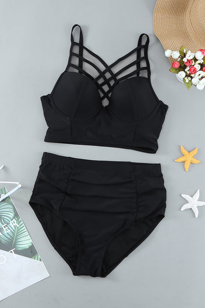 Strappy Neck Detail High Waist Swimsuit