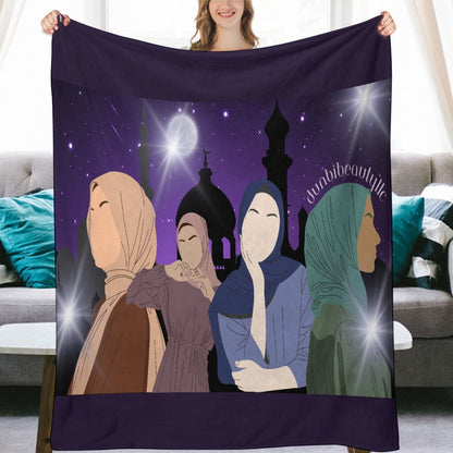 Ultra-Soft Flannel Blanket Multiple Sizes Muslim Women, Arabian Moonlit Night, Evening, Friendship (Designed by Dunbi)