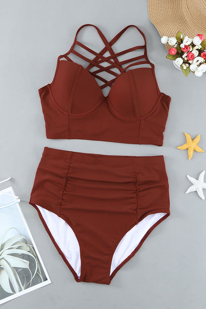 Strappy Neck Detail High Waist Swimsuit