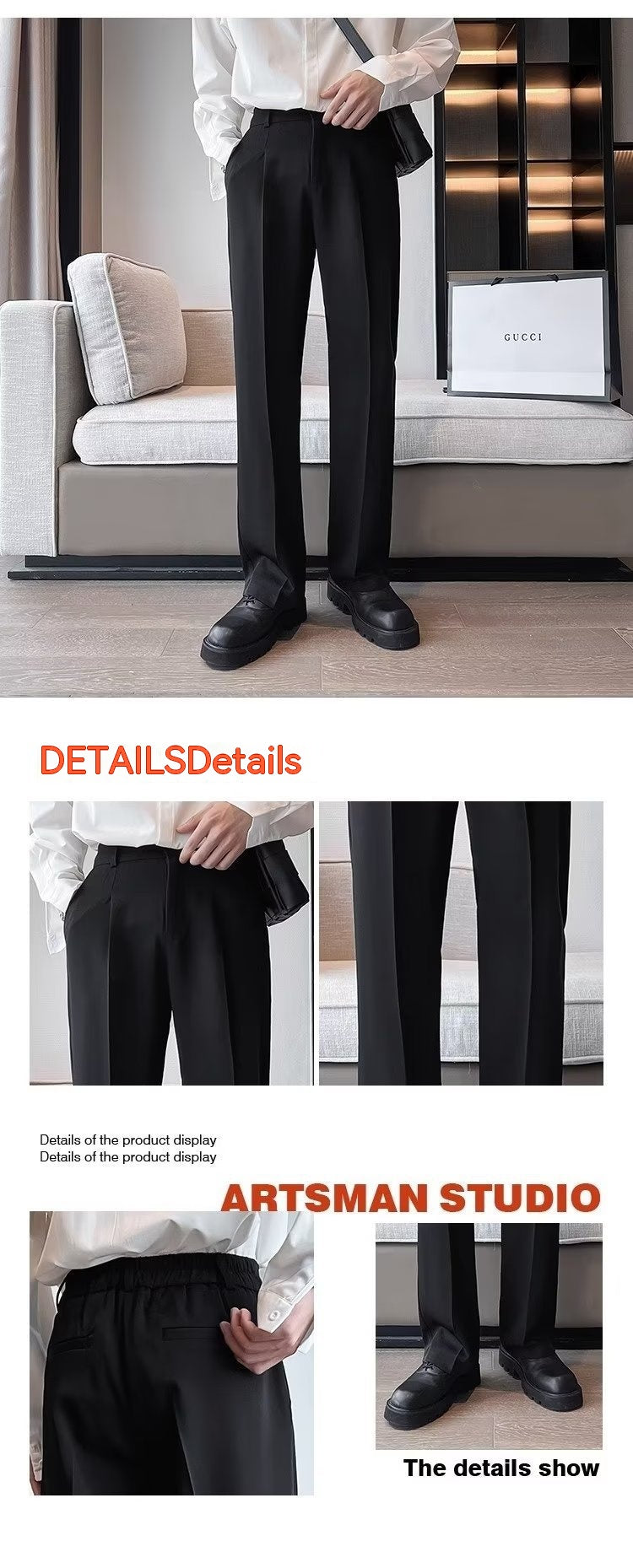 Men's Solid Color Anti-wrinkle Loose Wide-leg Suit Pants