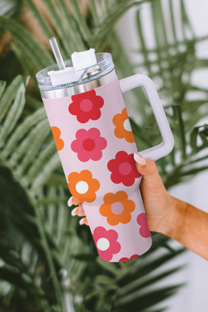 Multicolor Flower Print Handled Stainless Steel Vacuum Cup