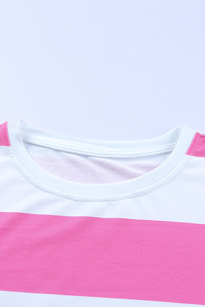 Pink Striped Side Slit Plus Size Sweatshirt