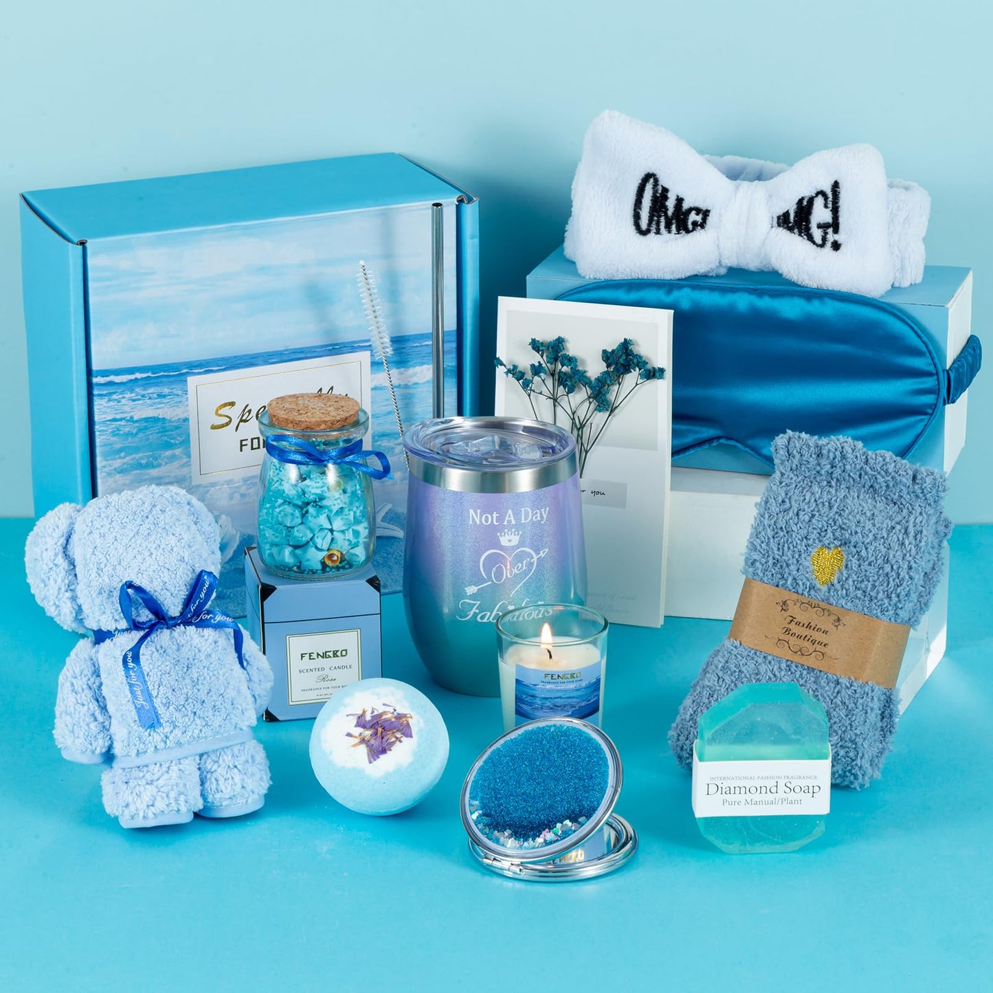 Birthday Gifts for Women Blue Gift Basket for Women Friendship Gift Relaxing Gift Set Best Friend Gift Unique Gift Ideas for Women Women Gift Box for Mom Sister Birthday Presents