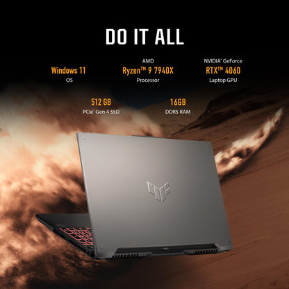 ASUS TUF Gaming A16 (2024) Gaming Laptop, 16” FHD+ 16:10 165Hz Display, AMD Ryzen™ 9 7940HX, NVIDIA® GeForce RTX™ 4060, 16GB DDR5, 512GB PCIe Gen4 SSD, Wi-Fi 6, Windows 11, FA607PV-AS93