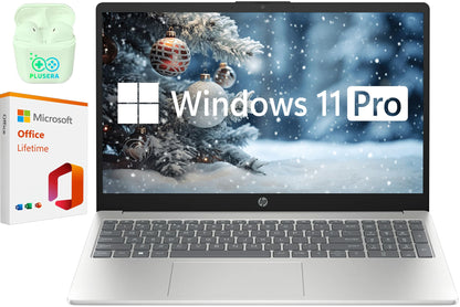 HP 15.6" FHD Business & Student Laptop Computer, 64GB RAM 2TB SSD, 10-Core Intel Core i5, Windows 11 Pro Laptop with Microsoft Office Lifetime Suite, PLUSERA Earphones, Silver