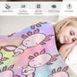 Ultra-Soft Flannel Blanket Multiple Sizes Axolotl, Pastel Rainbow, Cute, Kawaii, Aesthetic, Art, Pink, Blie, Yellow, Green, Purple (Designed by Dunbi)