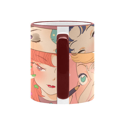 Custom Edge Color Mug (11oz) Kawaii, Anime, Japanese, Girl, Makeup, Beauty, Fun, Sleepover, Feminine, Fun, Cute (Designed by Dunbi)