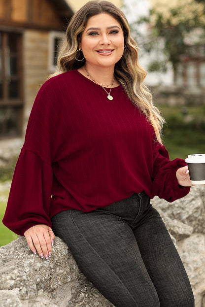 Red Dahlia Plus Size Balloon Sleeve Textured Knit Top