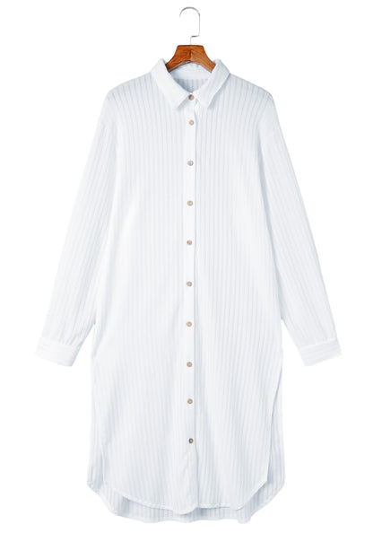 Striped Button Up Long Sleeve Swimsuit Cover Up