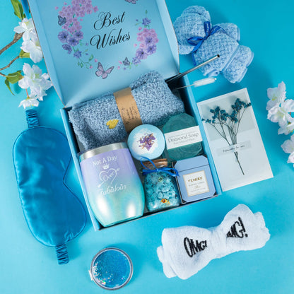 Birthday Gifts for Women Blue Gift Basket for Women Friendship Gift Relaxing Gift Set Best Friend Gift Unique Gift Ideas for Women Women Gift Box for Mom Sister Birthday Presents