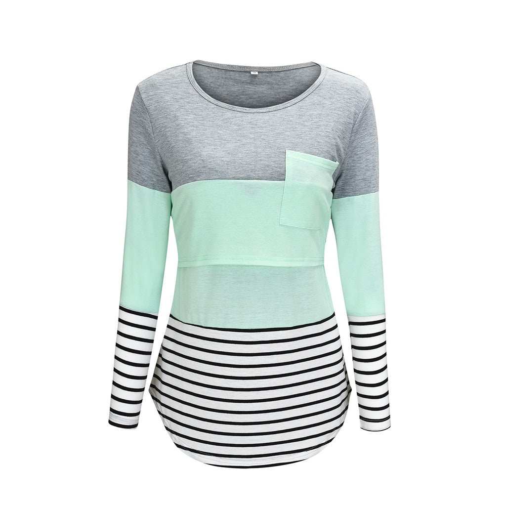 Women Maternity T-shirt Clothes Summer Fall Long Sleeve Stripe Nursing Top Shirts Pregnancy Clothes Plus Size