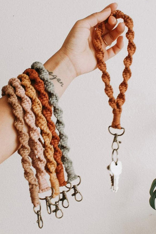 Khaki Twist Braided Wristlet Keychain