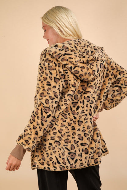 VERY J Fuzzy Leopard Long Sleeve Hooded Jacket