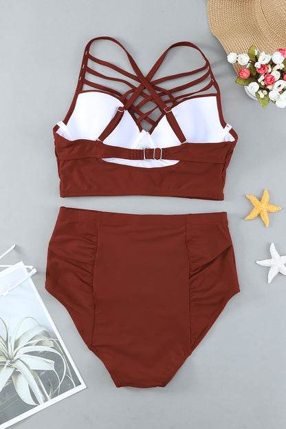 Strappy Neck Detail High Waist Swimsuit