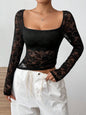 Square Neck Long Sleeve Lace Top