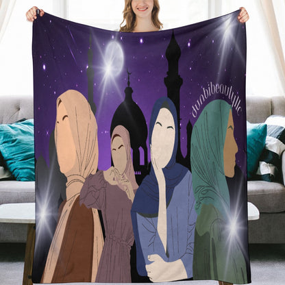 Ultra-Soft Flannel Blanket Multiple Sizes Muslim Women, Arabian Moonlit Night, Evening, Friendship (Designed by Dunbi)