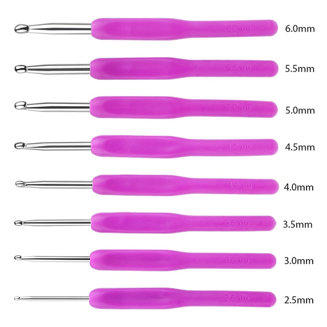 Crochet Hooks Colorful Soft Plastic Handle Knitting Needles Set Sweater Hand-Knit DIY Sewing Accessories 8Pcs/Set 2mm-6mm