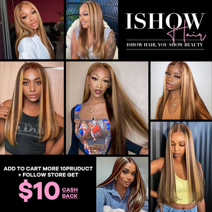 Ishow Highlight Human Hair Bundles With Frontal Ombre Hair Locks With Closures Brazilian Straight Hair Bundles With Frontal