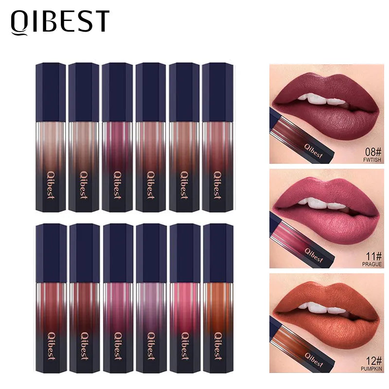 QIBEST Lip Gloss Makeup Moisturizer Waterproof 12 Colors Makeup Lipstick Long Lasting Liquid Lipstick Lip Tint Cosmetics TLSM2