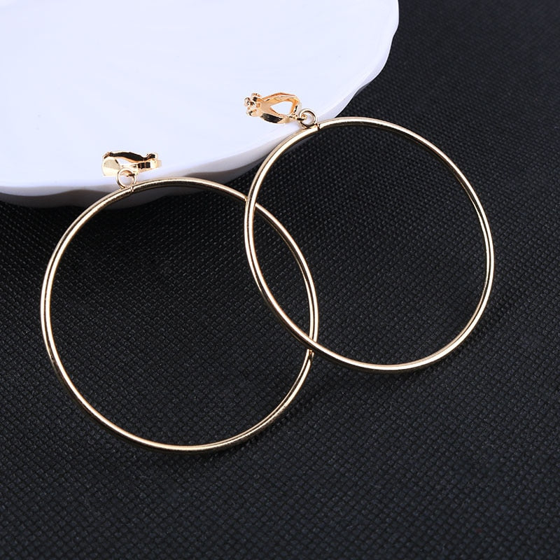 Classic Geometric Round Clip on Earrings No Pierced Ear Clip Metal Simple Big Earring for Women Party Minimalist Fashion Jewelry