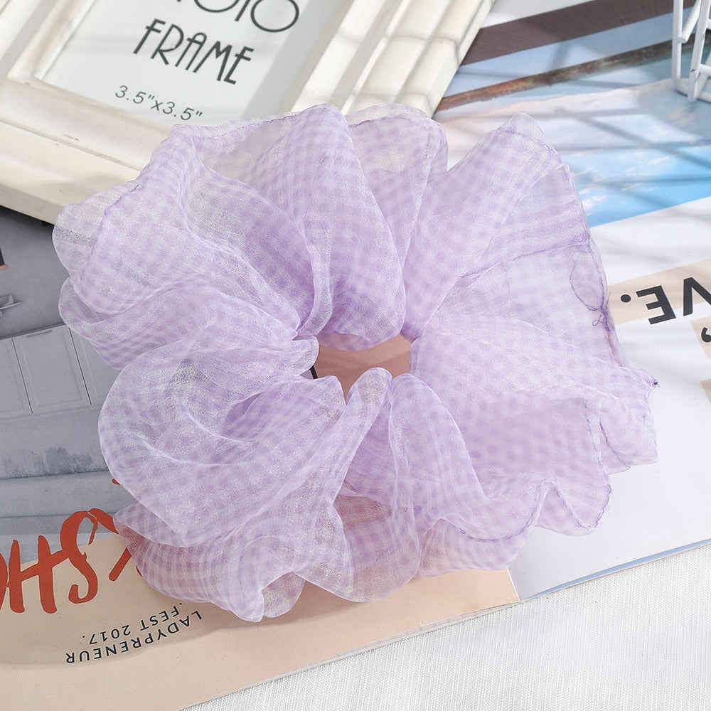 Levao Spring Summer Net Yarn Hair Bow Scrunchies Large Chiffon Women Elastic Hair Band Ponytail Holder Hair Tie Girl Accessories