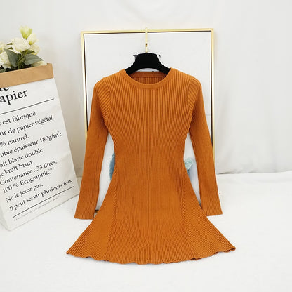 New Women Vintage Dress Auutmn Winter Long Sleeve Slim A Line Short Sweater Dresses Eleagnt Ladies Knitted Robe Vestidos Mujer