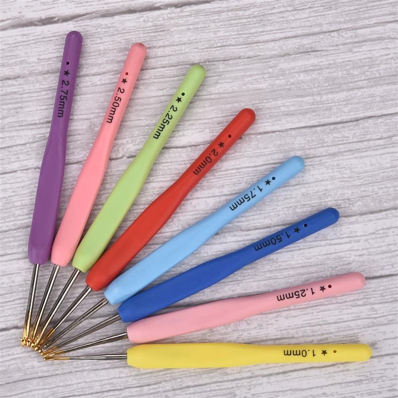 8pcs Colorful Soft Plastic Handle Alumina Crochet Hooks Knitting Needles Set 2.5-6mm Crochet for Weave Sewing Needles Tool