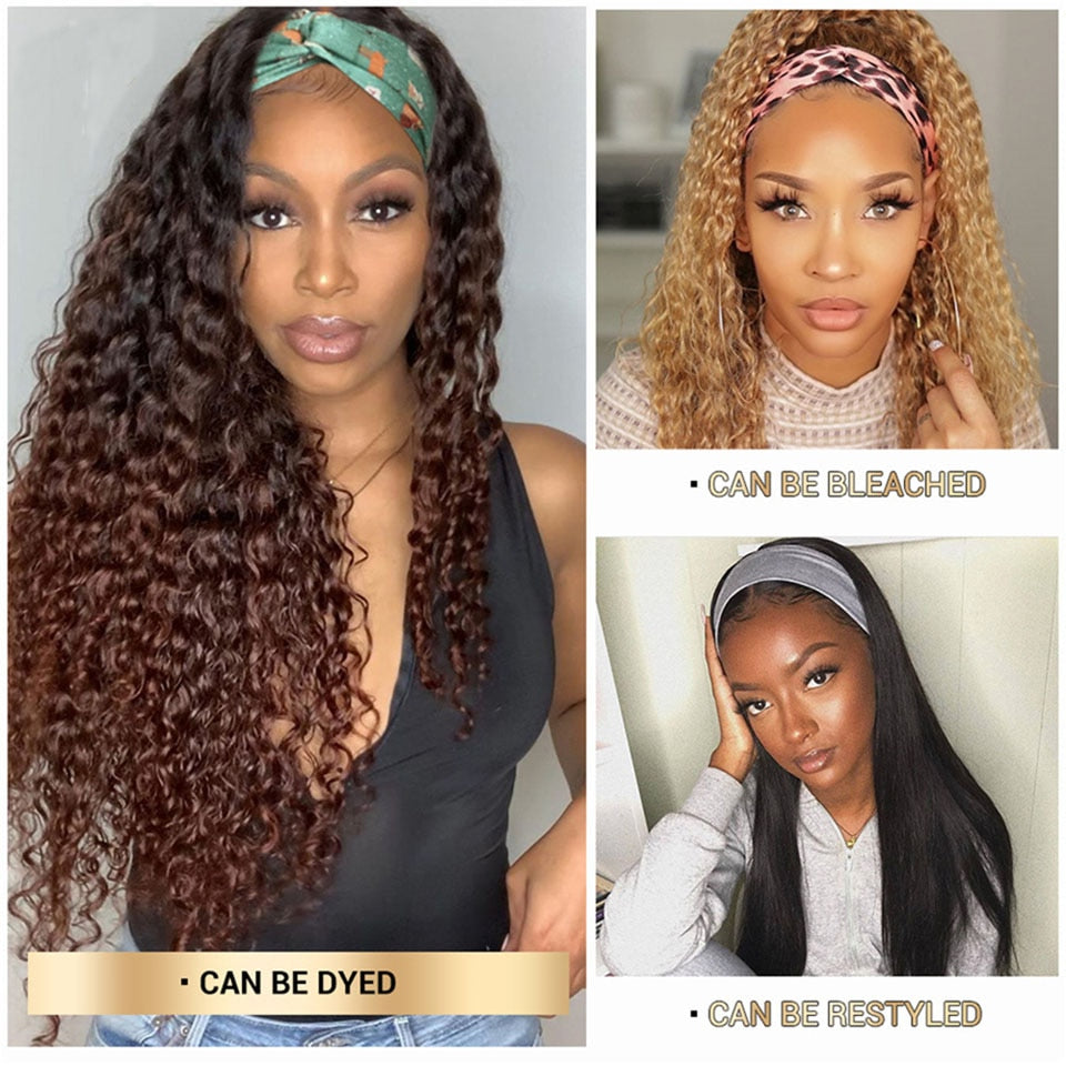 Brazilian Curly Hair Headband Wig Glueless Remy Human Hair Wigs for Black Women Full Machine Made Wig Deep Curly Hair