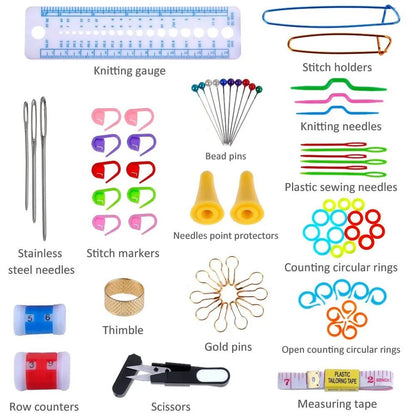 Knitting Needles Set 100pcs Crochet Hooks Knitting Needles DIY Weave Sewing Tools Full Set Knit Gauge Scissors Stitch Holders