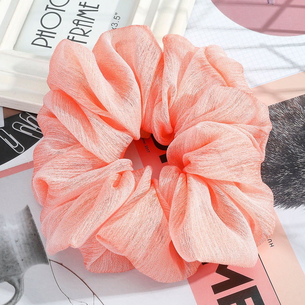 Levao Spring Summer Net Yarn Hair Bow Scrunchies Large Chiffon Women Elastic Hair Band Ponytail Holder Hair Tie Girl Accessories