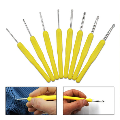 QJH 8pcs/Set Multicolor Knitting Needles Soft Handle Aluminum Crochet Hooks For Knit DIY Crafts Loom Tool 2.5~6.0mm