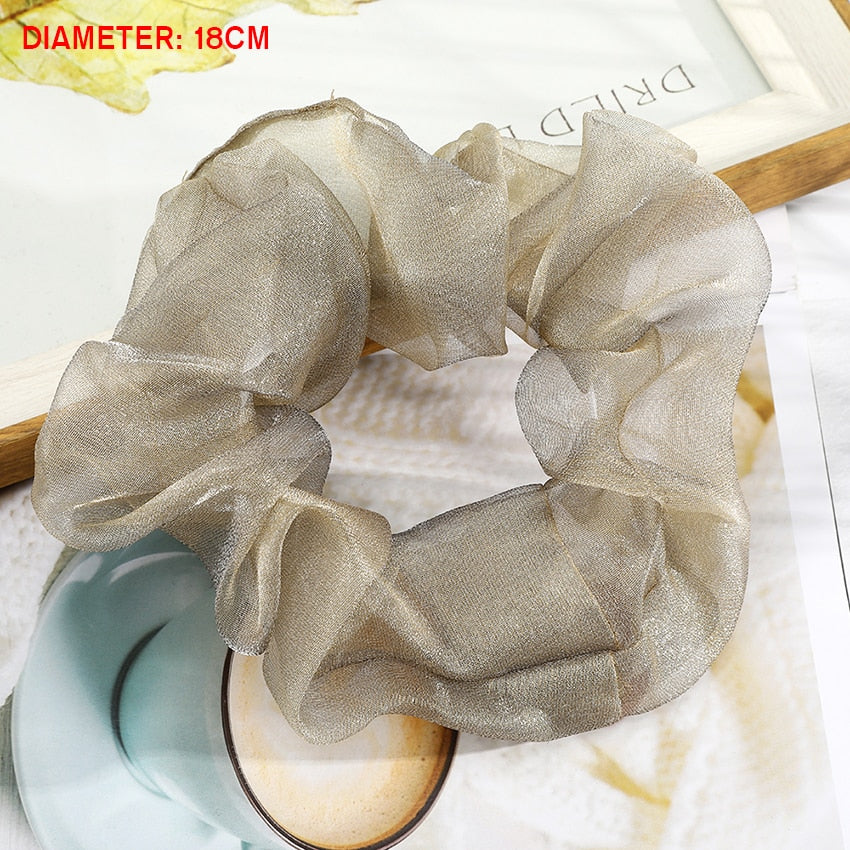 Levao Spring Summer Net Yarn Hair Bow Scrunchies Large Chiffon Women Elastic Hair Band Ponytail Holder Hair Tie Girl Accessories