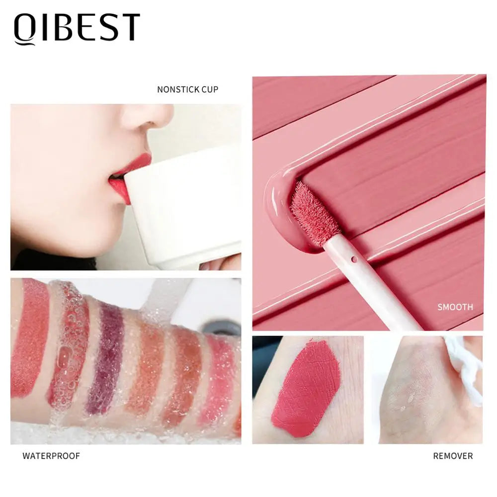 QIBEST Waterproof Liquid Lipstick Lips Makeup Lip Gloss Long Lasting 8 Colors Nude Cosmetic Makeup Matte Lipgloss Lip Tint Matte