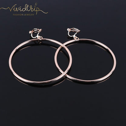 Classic Geometric Round Clip on Earrings No Pierced Ear Clip Metal Simple Big Earring for Women Party Minimalist Fashion Jewelry