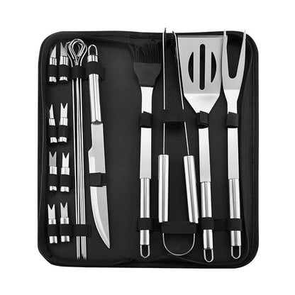 Stainless Steel BBQ Tools Set Spatula Fork Tongs Knife Brush Skewers Barbecue Grilling Utensil Camping Outdoor Cooking Tool Set