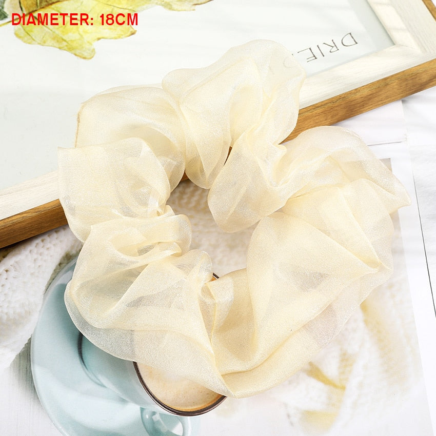 Levao Spring Summer Net Yarn Hair Bow Scrunchies Large Chiffon Women Elastic Hair Band Ponytail Holder Hair Tie Girl Accessories