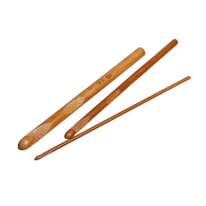 10mm-3mm  Mixed Size Natural Bamboo Single Pointed Afghan Tunisian Crochet Hook Set Knitting Needles 15x1cm-14.5x0.3cm,12PCs/Set