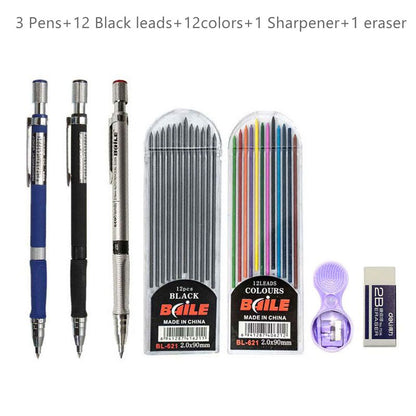 2.0mm Mechanical Pencil Set 2B Automatic Pencils with Color/Black Lead Refills for Draft Drawing, Writing, Crafting, Art Sketch