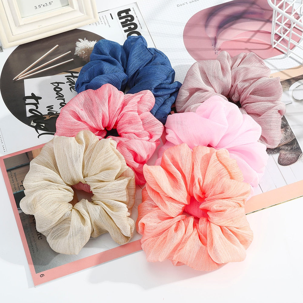 Levao Spring Summer Net Yarn Hair Bow Scrunchies Large Chiffon Women Elastic Hair Band Ponytail Holder Hair Tie Girl Accessories