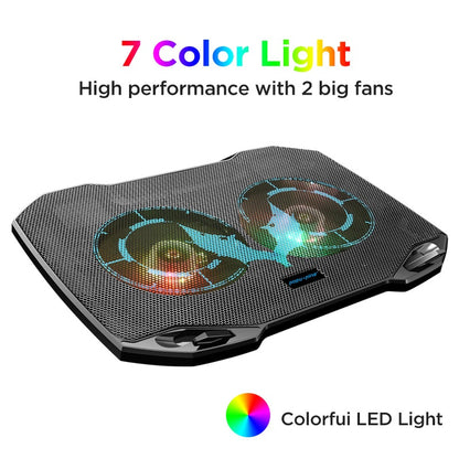 PopuPine Gaming Laptop Cooler with 2 Quiet Big Fans, RGB 7 Color Light Change Portable USB Laptop Cooling Pad 11 to 15.6 Inch