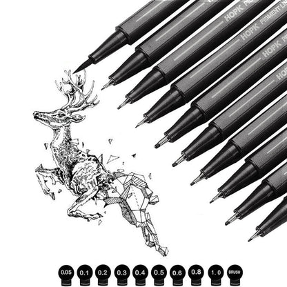 10Pcs/set Pigment Liner Micron Ink Marker Pen 0.05 0.1 0.2 0.3 0.4 0.5 Brush Tip Black Fineliner Sketching Manga Drawing Pen