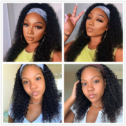 Brazilian Curly Hair Headband Wig Glueless Remy Human Hair Wigs for Black Women Full Machine Made Wig Deep Curly Hair