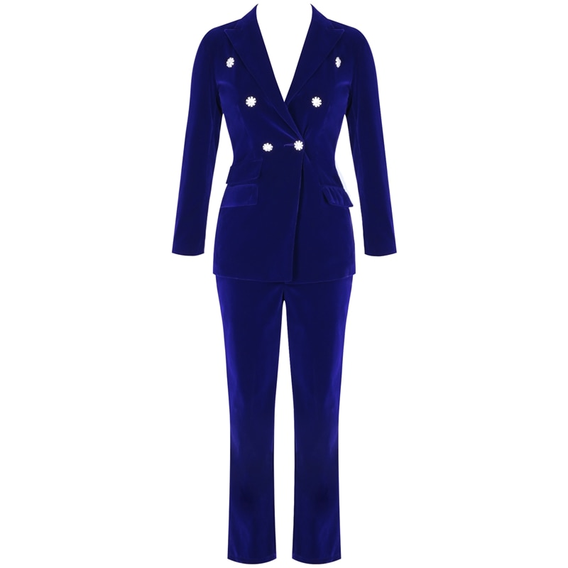 Ocstrade Summer Sets for Women 2020 New Navy Blue V Neck Long Sleeve Sexy 2 Piece Set Outfits High Quality Two Piece Set Suit