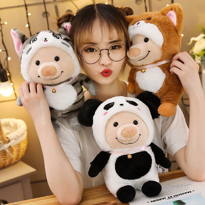 New 1pc 25cm Cute Piggy Turned Dog Rabbit Rat Mouse Bear Doll Plush Toy  Dog Doll Stuffed Animals Toys For Children Gift