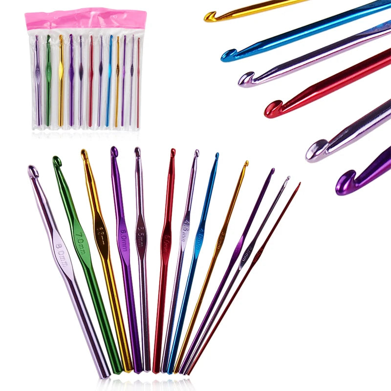 12Pcs/Set Popular Lovely Metal Handle Crochet Hook Knitting Needles Set Aluminum Bamboo (2Mm-8Mm) Free Shipping