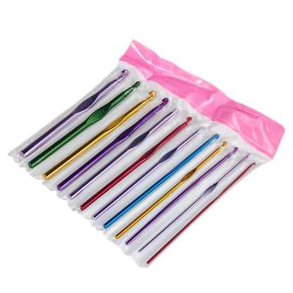 12Pcs/Set Popular Lovely Metal Handle Crochet Hook Knitting Needles Set Aluminum Bamboo (2Mm-8Mm) Free Shipping