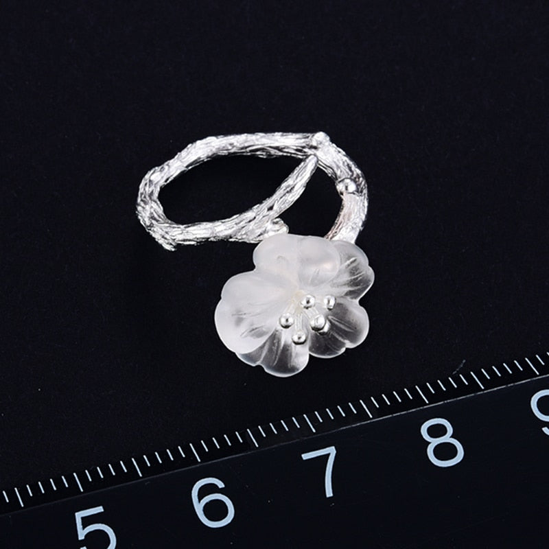 Lotus Fun Real 925 Sterling Silver Natural Gemstones Fine Jewelry Cute Flower in the Rain Ring Open Rings for Women Accessories