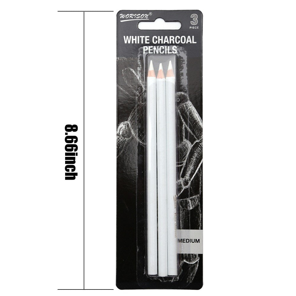 Professional 3Pcs White Sketch Charcoal Pencils Standard Pencil Drawing Pencils Set For School Tool Painting Art Supplies